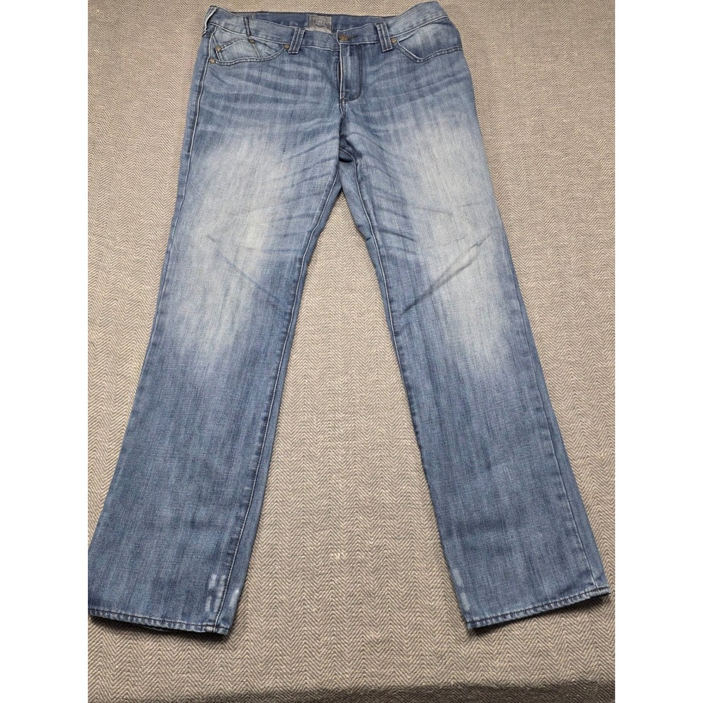 Rock & Republic Mens‎ Straight Leg Blue Denim Jeans 36x34 Light Wash Embroidered